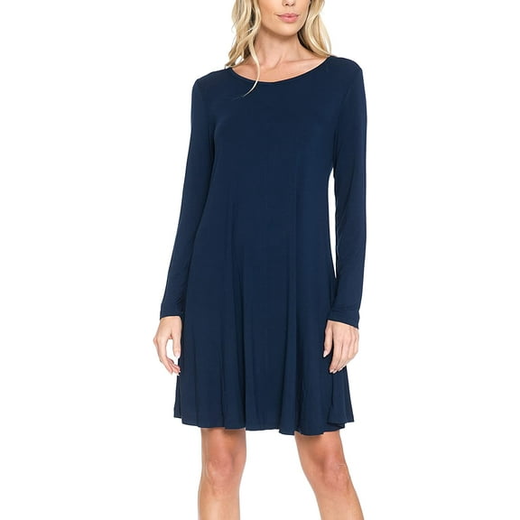 AULOA Women's Long Sleeve Casual Tunic Dress, Loose Relaxed T Shirt Fabric, Stylish and Fashion Forward (M, Navy)