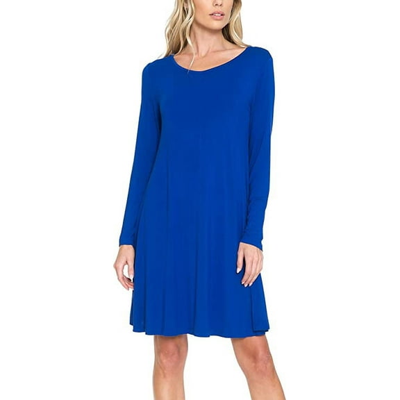 AULOA Women's Long Sleeve Casual Tunic Dress, Loose Relaxed T Shirt Fabric, Stylish and Fashion Forward (M, Royal Blue)