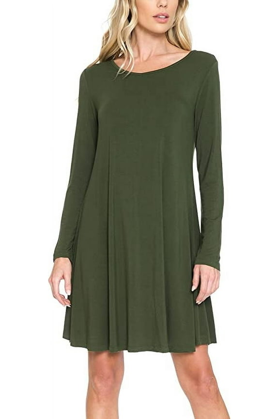 Women's Long Sleeve Casual Tunic Dress, Loose Relaxed T Shirt Fabric, Stylish and Fashion Forward (XL, Army Green)