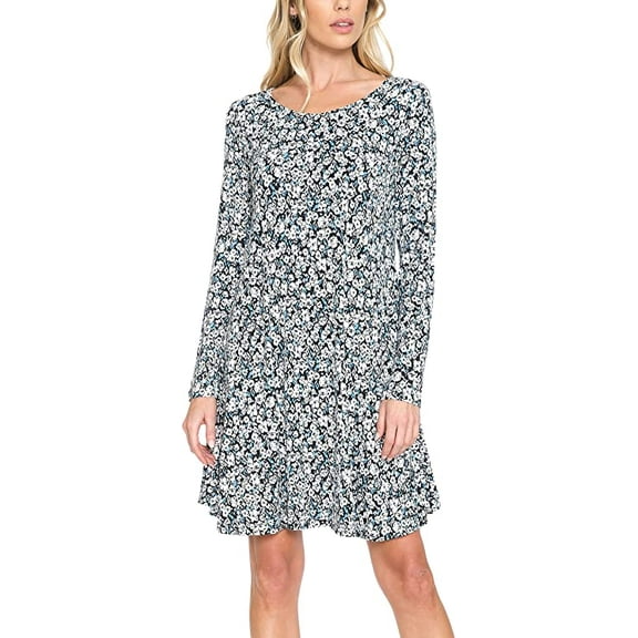 AULOA Women's Long Sleeve Casual Tunic Dress, Loose Relaxed T Shirt Fabric, Stylish and Fashion Forward (XL, Floral)