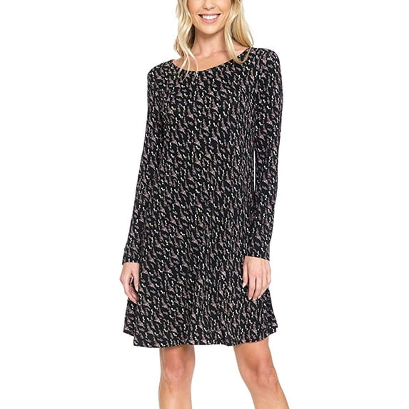 AULOA Women's Long Sleeve Casual Tunic Dress, Loose Relaxed T Shirt Fabric, Stylish and Fashion Forward (XL, Lily Black)