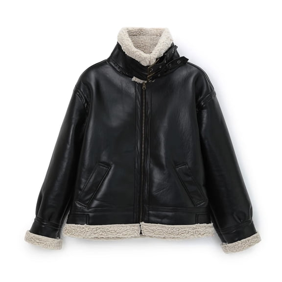 AULONDA Men’s Vintage B3 Aviator Shearling Jacket – Thick Winter Pilot Bomber PU Leather Coat with Faux Fur Lining, Turn-Down Collar Flight Jacket (SIZE XXL)