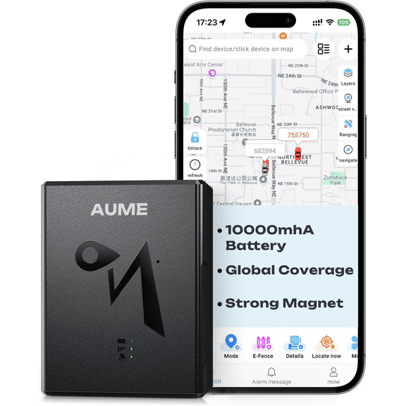 AUME 4G LTE GPS Vehicle Tracker - 10000mAh 6-Month Battery Strong Magnetic Real-Time Tracker with 90-Day Location History, Global Coverage