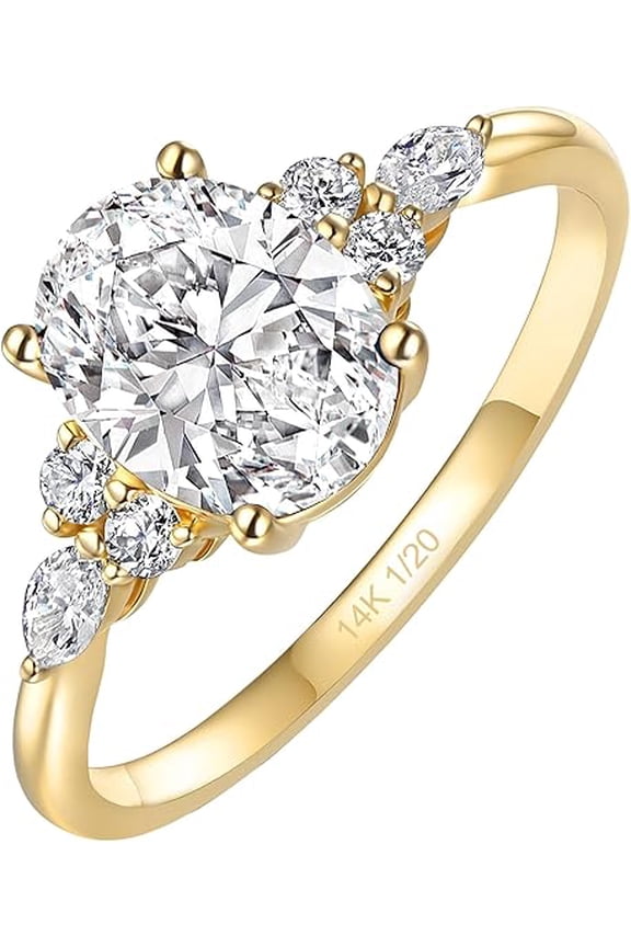 Moissanite Engagement Ring for Women Oval Cut Statement Ring 14k Gold Vermeil 925 Sterling Silver 1.5ct Promise Wedding Rings April Birthstone Anniversary Christmas Gifts Size 9