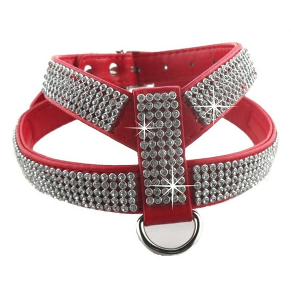 AUMIY  4 Sizes PU Leather Rhinestones Dog Harness Safety Comfortable Dress Up Pet Harness Collar For Small Medium Large Dog