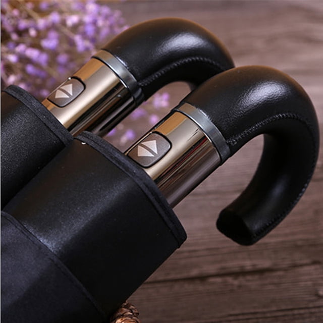 AUMIY Black 10-Rib Umbrella with Wooden Handle and Curved Handle Solid ...