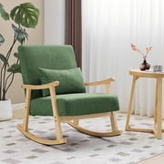 AUNEKIV Mid Century Modern Rocking Chair with Pillow Upholstered Nursery Glider Accent Rocking Chair, Solid Wood Frame Rocker for Bedroom, Comfortable Reading Feeding Armchair, Green