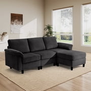 AUNEKIV Modular Sectional Sofa with Movable Ottoman, L-Shape 3-seat Storage Couch for Living Room, Black