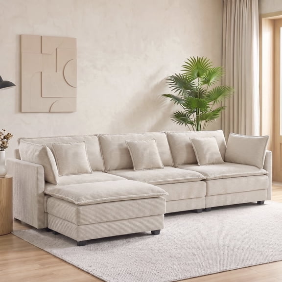 AUNEKIV Modular Sectional sofa with Movable ottoman, L-Shape Couch for Living Room, Beige