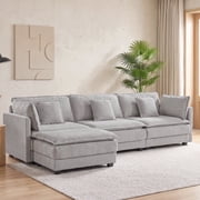 AUNEKIV Modular Sectional sofa with Movable ottoman, L-Shape Couch for Living Room, Lightgrey