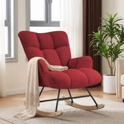 AUNEKIV Nursery Rocking Chair, Teddy Accent Armchair with High Backrest, Upholstered Glider Rocker for Living Room, Bedrooms, Playroom, Burgundy