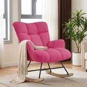 AUNEKIV Nursery Rocking Chair, Teddy Accent Armchair with High Backrest, Upholstered Glider Rocker for Living Room, Bedrooms, Playroom, Hotpink