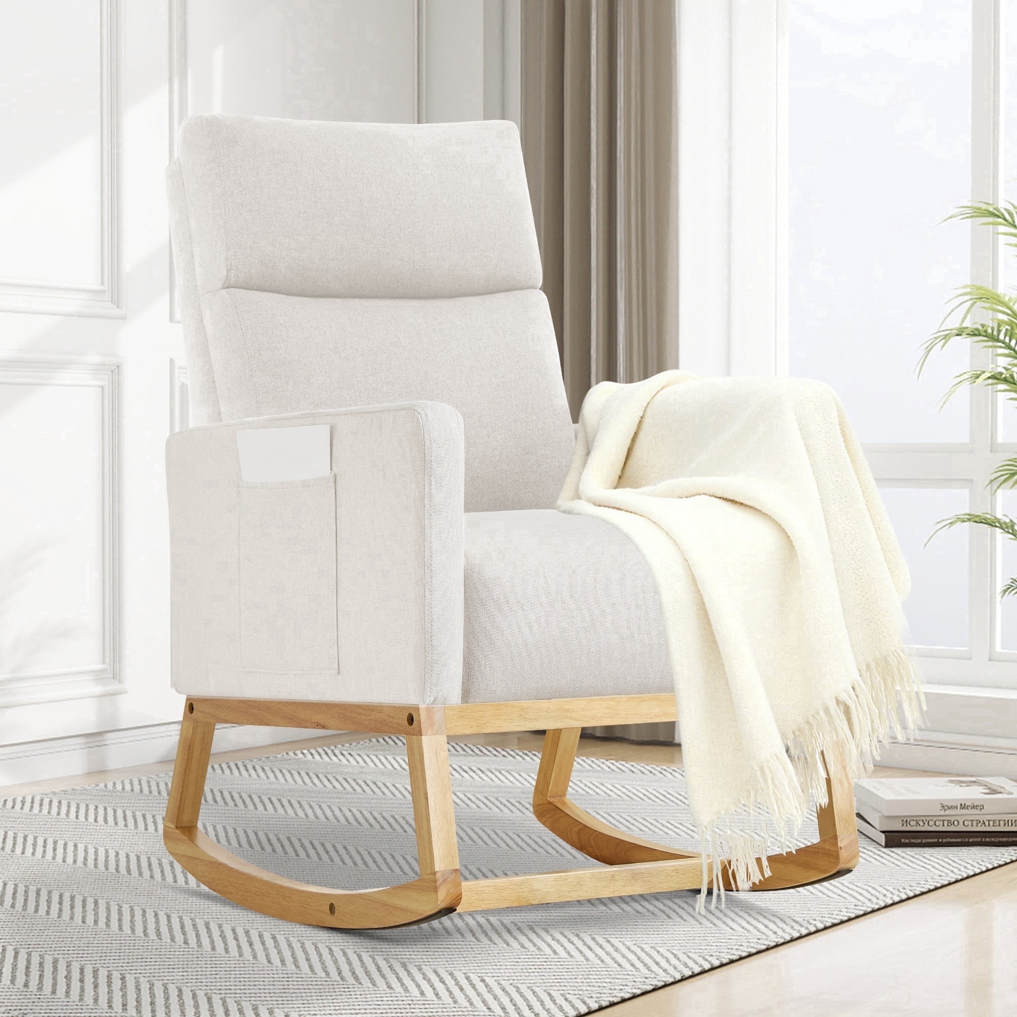 AUNEKIV Rocking Chair Nursery, Upholstered Accent Rockers, Nursing Glider Chairs for Bedroom, Ivory