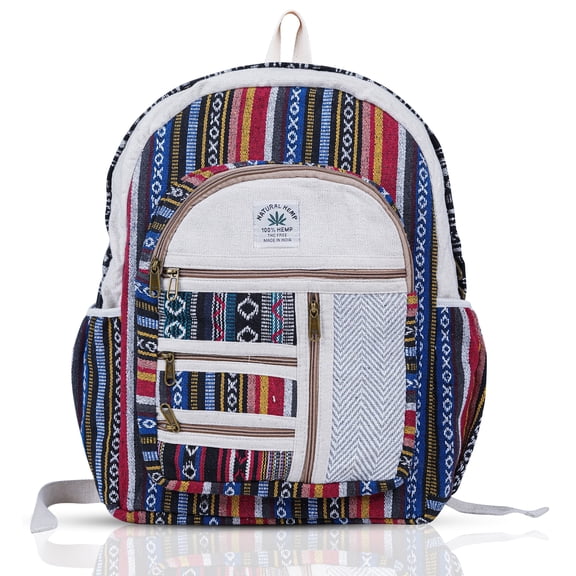 AUNERCART Hemp Backpack Cotton Canvas Stripe 13 Inch Laptop Tab Business Traveling Bag Himalayan Backpack College Gift Bag Casual Daypack 13 x 11 x 5 Inches