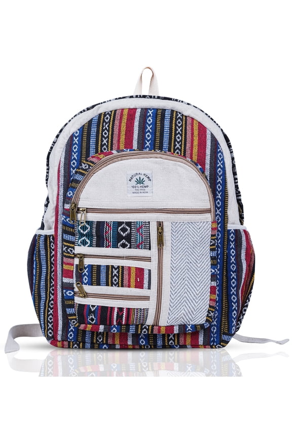 Hemp Backpack Cotton Canvas Stripe 13 Inch Laptop Tab Business Traveling Bag Himalayan Backpack College Gift Bag Casual Daypack 13 x 11 x 5 Inches