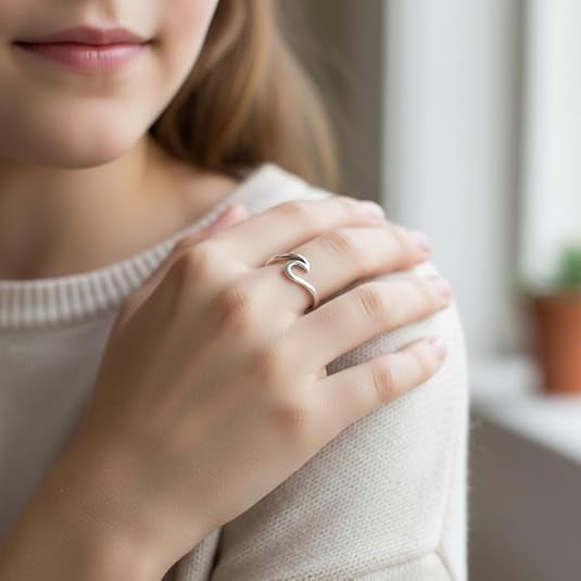 AUNERCART Sterling Silver Wave Ring Silver Band Wave Sea Ocean