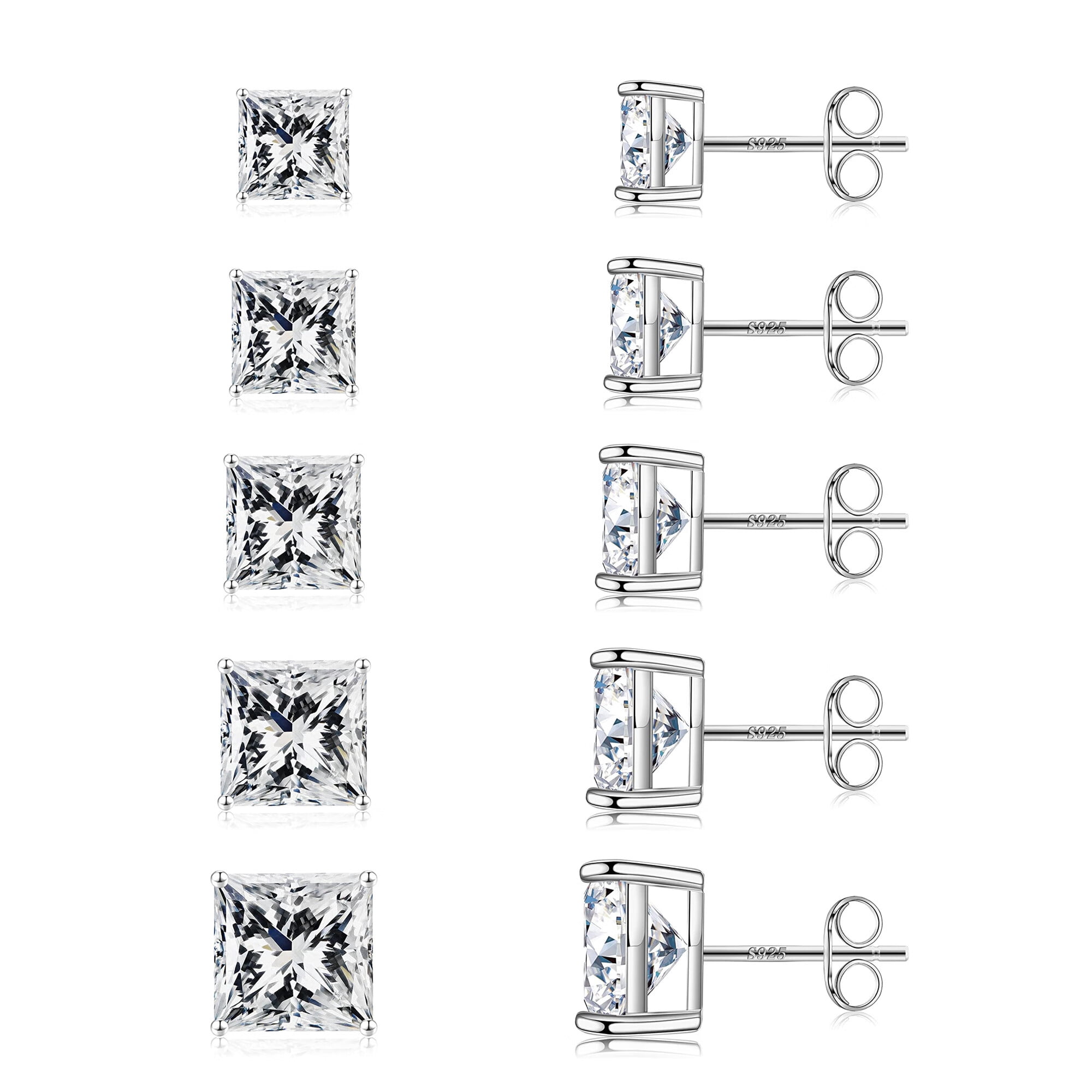 Wynn's Set Di 3 Paia Di Orecchini A Perno In Argento 925 Con Zirconia Cubica - Dimensioni 3, 4 E 5 Mm - Ipoallergenici, Regalo In Scatola