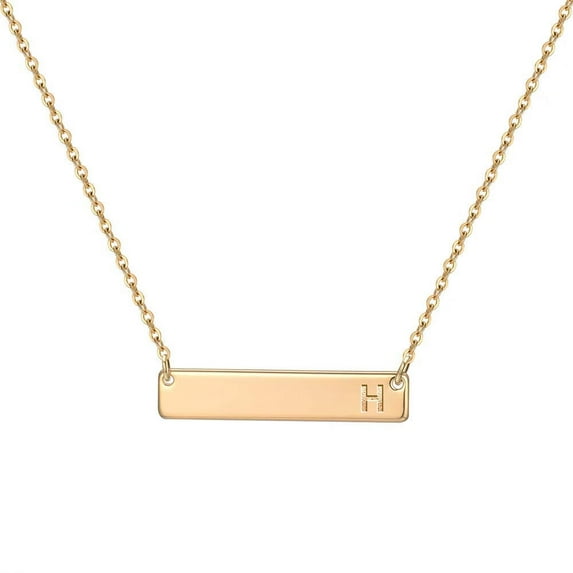 AUNOOL Bar Initial Necklace for Women Dainty 14K Gold Plated Stainless Steel Engraved Letter Horizontal Bar Necklace for Women