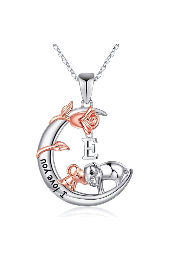 Elephant Gifts for Women, 14K White Gold Plated Crescent Moon Rose Pendant Elephant Necklace for Women Elephant Gifts