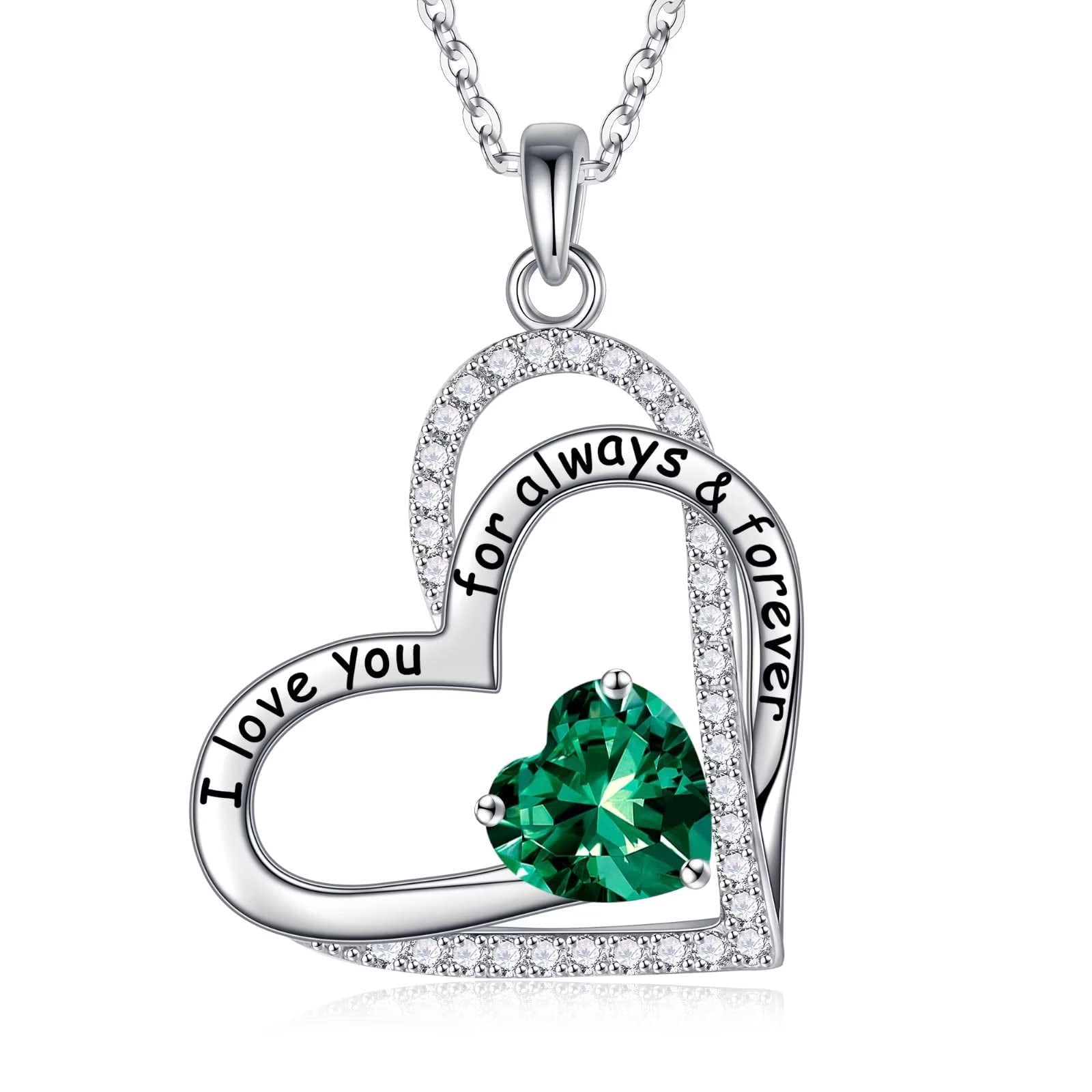 AUNOOL Forever Love Heart Birthstone Necklace for Women 925 Sterling Silver Birthstone Necklace
