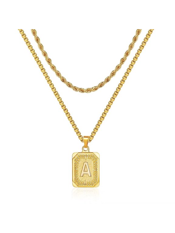 Gold Initial Necklace for Men Women 18K Gold Plated Layered Rope Chain Box Chain Necklace for Men Women Jewelry Gifts