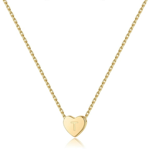 AUNOOL Heart Initial Necklace for Women Gold Plated 925 Sterling Silver Tiny Heart A-Z Alphabet Initial Necklace for Women