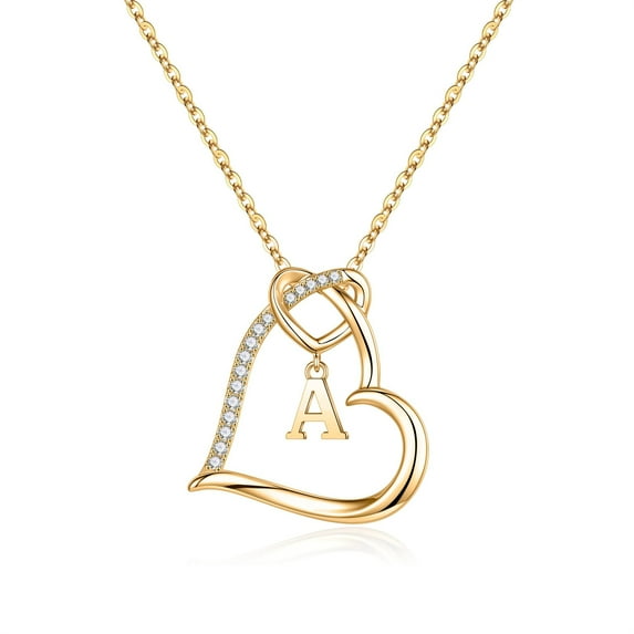 AUNOOL Heart Initial Necklaces for Women 14K Gold Plated Heart Initial Necklaces Dainty Letter Initial Pendant Necklace for Women