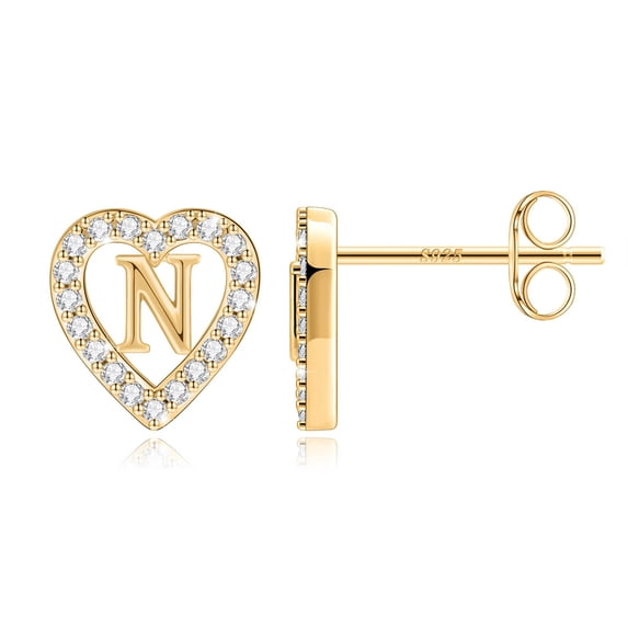 IEFSHINY Heart Initial Stud Earrings for Women Cubic Zirconia Hypoallergenic Stud Earrings Jewelry Birthday Gifts for Women