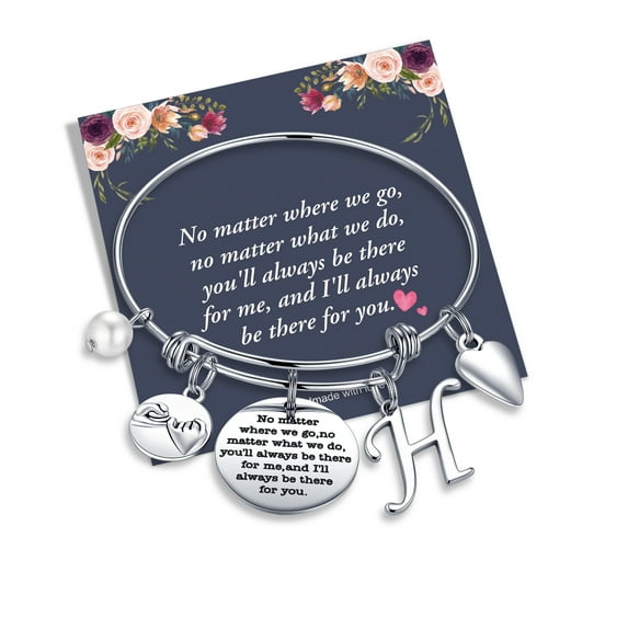 AUNOOL Initial Charm Bracelets for Women Stainless Steel Expandable Heart Letter Initial Bangle Bracelets for Women Girls Jewelry Gifts