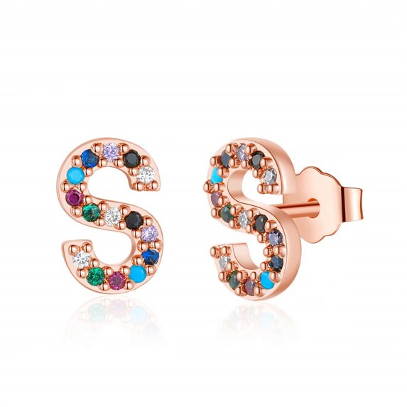 AUNOOL Initial Earrings for Women 925 Sterling Silver Post Gold Plated stud Earrings CZ Hypoallergenic Earrings for Women Jewelry Gifts