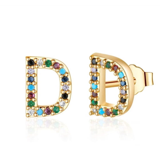 AUNOOL Initial Earrings for Women 925 Sterling Silver Post Gold Plated stud Earrings CZ Hypoallergenic Earrings for Women Jewelry Gifts