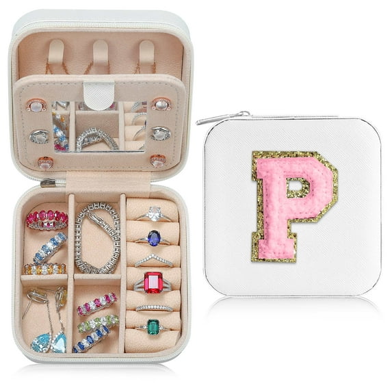 IEFSHINY Initial Jewelry Boxes for Women Travel Essentials Storage Box Holder for Earrings Rings Birthday Gifts for Women Jewelry Box Gifts
