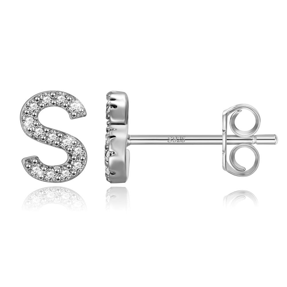 AUNOOL Initial Stud Earrings for Girls Monogram 14K White Gold