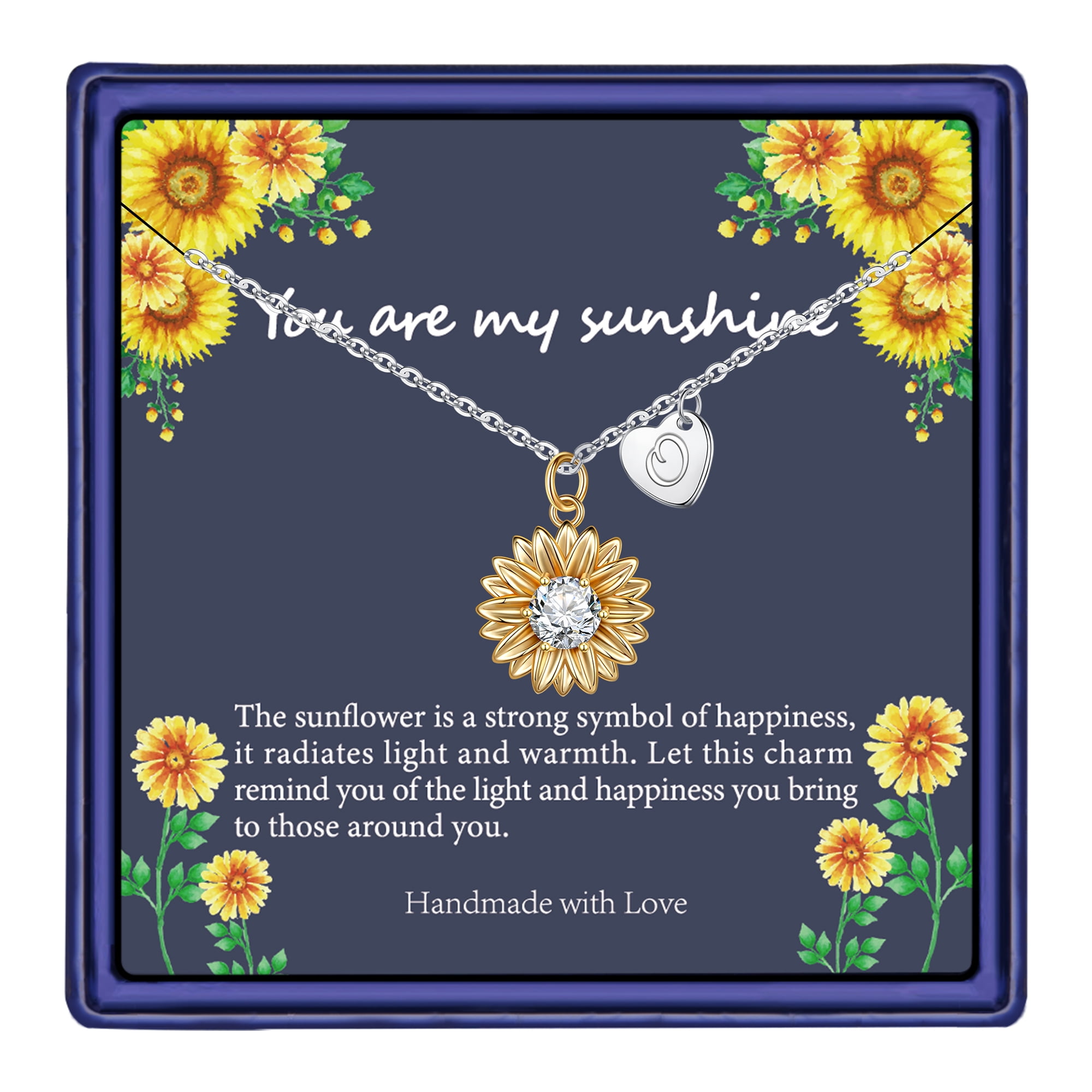 AUNOOL Initial Sunflower Necklaces for Women 14k Gold Plated CZ Heart