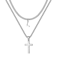 thumbnail image 1 of AUNOOL Layered Cross Necklace for Men Stainless Steel Chain Cross Initial Pendant Necklace Cuban Link Chain Necklaces for Men Women Fathers Day Gifts, 1 of 6