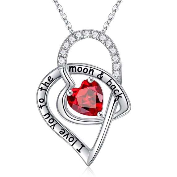 Turandoss Love Heart Pendant Necklace for Wome, 925 Sterling Silver Birthstone Necklace Jewelry Anniversary Valentines Day Gifts for Her Mothers Day Birthday Gifts for Women Mom Wife Girlfriend
