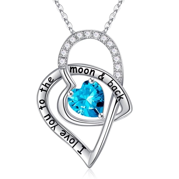 Turandoss Love Heart Pendant Necklace for Wome, 925 Sterling Silver Birthstone Necklace Jewelry Anniversary Valentines Day Gifts for Her Mothers Day Birthday Gifts for Women Mom Wife Girlfriend