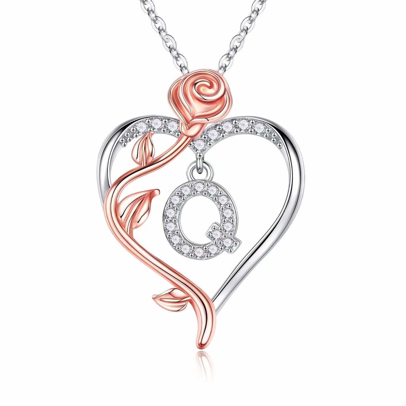 AUNOOL Mothers Day Gifts Rose Heart Necklace for Women S925