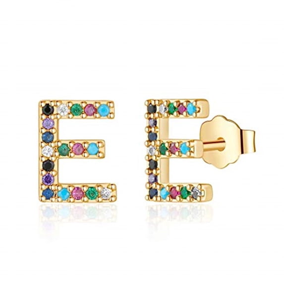 AUNOOL S925 Sterling Silver Earrings for Women 14K Gold Plated CZ Hypoallergenic Colorful Initial Stud Earrings for Women Jewelry Gifts
