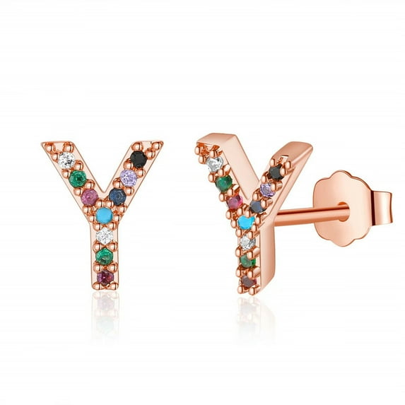 AUNOOL S925 Sterling Silver Earrings for Women 14K Gold Plated CZ Hypoallergenic Colorful Initial Stud Earrings for Women Jewelry Gifts