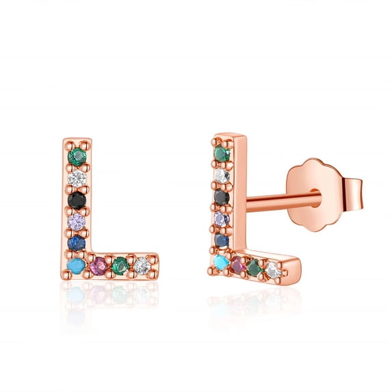 AUNOOL S925 Sterling Silver Earrings for Women 14K Gold Plated CZ Hypoallergenic Colorful Initial Stud Earrings for Women Jewelry Gifts