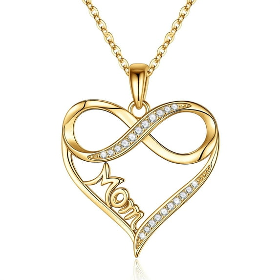 AUNOOL S925 Sterling Silver Mom Necklace for Women Infinity Heart Pendant Necklace AAAAA+ Cubic Zirconia Love Heart Mother Birthday Gifts for Mom Grandma Wife