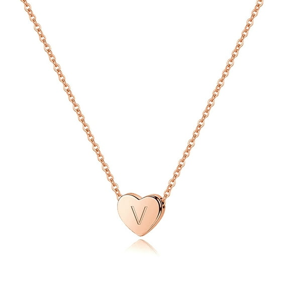 AUNOOL Tiny Heart Initial Necklace - White Gold Plated 925 Sterling Silver Tiny Heart Alphabet Initial Necklace for Women