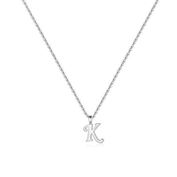 AUNOOL Tiny Sterling Silver Initial Necklaces for Women White Gold Plated Alphabet Initial Necklace