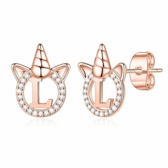 AUNOOL Unicorns Gifts for Women Earrings, S925 Sterling Silver 14K Gold Plated Initial Unicorn Stud Earrings for Women