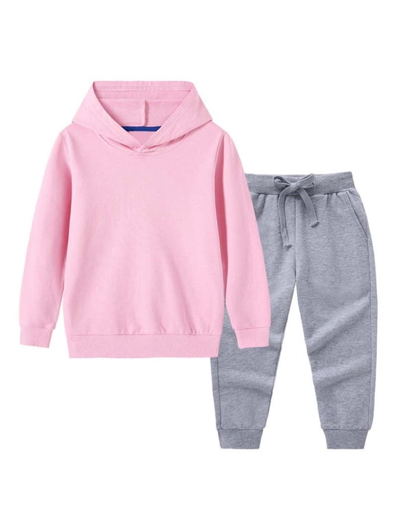 12M-11Y Kids Casual Hooded Sweatshirt & Sweatpants Set Color Block Cotton Loose Fit Comfy Unisex Outfit