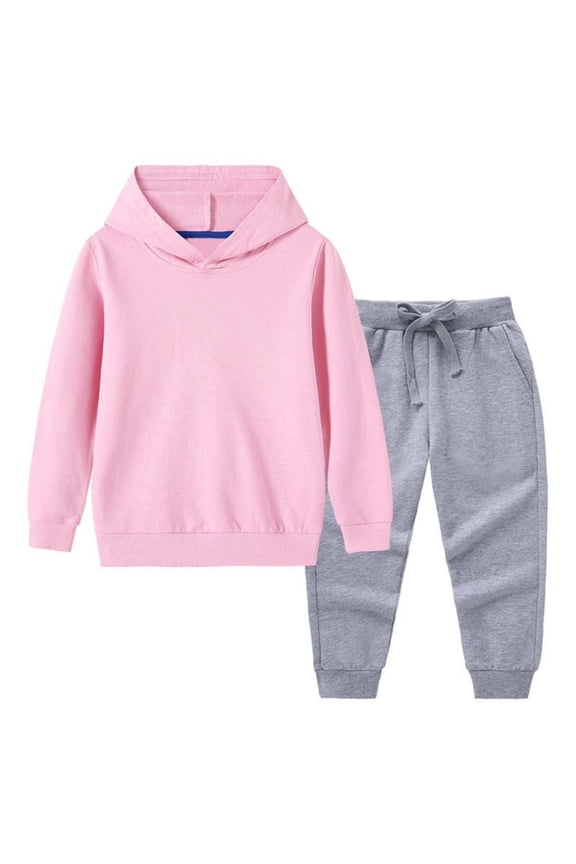 12M-11Y Kids Casual Hooded Sweatshirt & Sweatpants Set Color Block Cotton Loose Fit Comfy Unisex Outfit