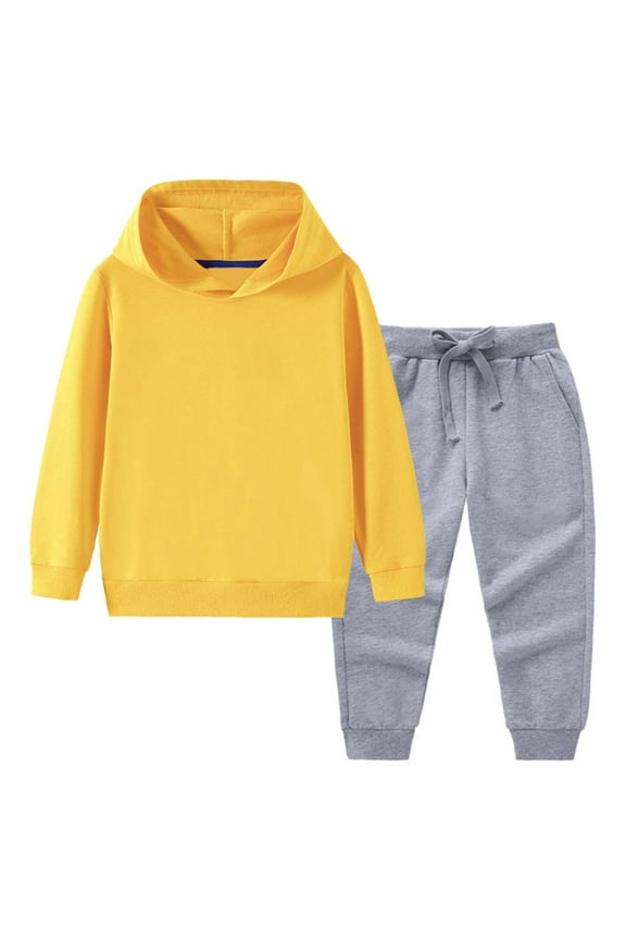 12M-11Y Kids Casual Hooded Sweatshirt & Sweatpants Set Color Block Cotton Loose Fit Comfy Unisex Outfit