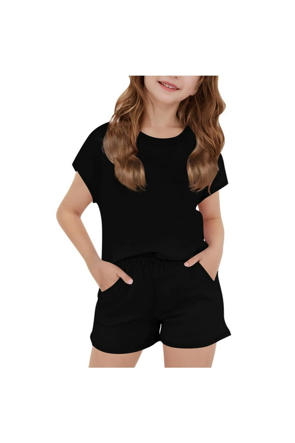 2 Piece Lounge Sets for Girls Summer Outfits Short Sleeve Girls Short Sets Casual Matching Set