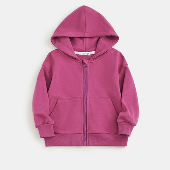 AUNVITO 2025 Trendy 2-10Years Children's Unisex Sports Solid Color Zipper Button Pocket Long Sleeved Hooded Casual Jacket/jacket